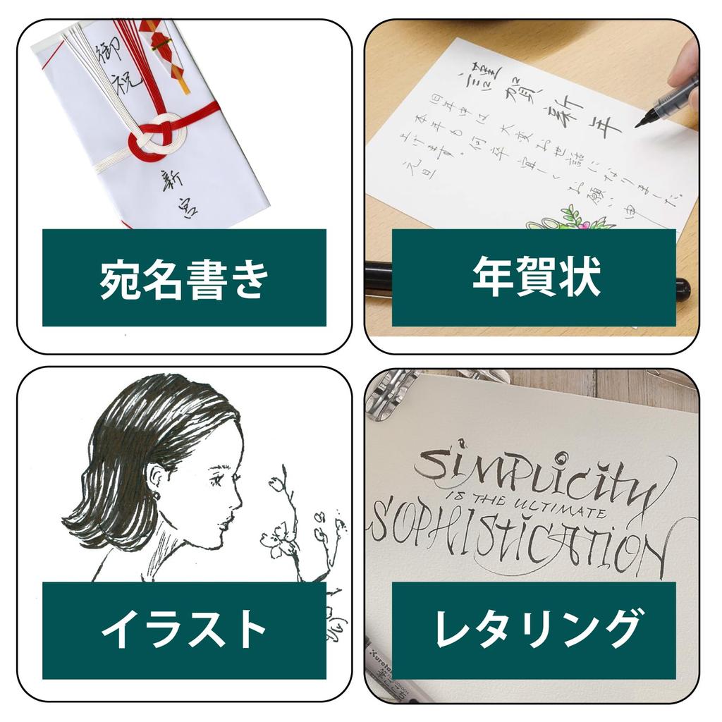 Kuretake Brush Pen 'Fudegokochi' Brush-Style Sign Pen, Set of 3, LS1-10S/3P