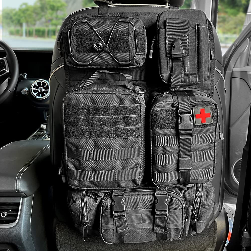 FUNY Tactical Car Seat Back Upgraded Tactical Vehicle Panel Organizer with 5 Removable Molle Universal Fit for Most Vehicles Organizer, Pouches,