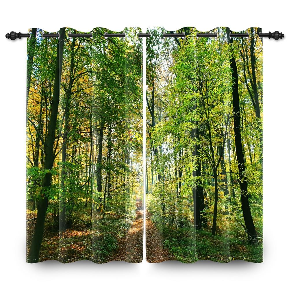 2 pcs Forest Landscape Blackout Curtains Green Nature Scenery for Bedroom Living Room Thermal Insulated Room Darkening Drapes
