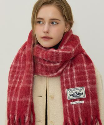 NONLOCAL Wool Blended Line Checked Muffler - Red