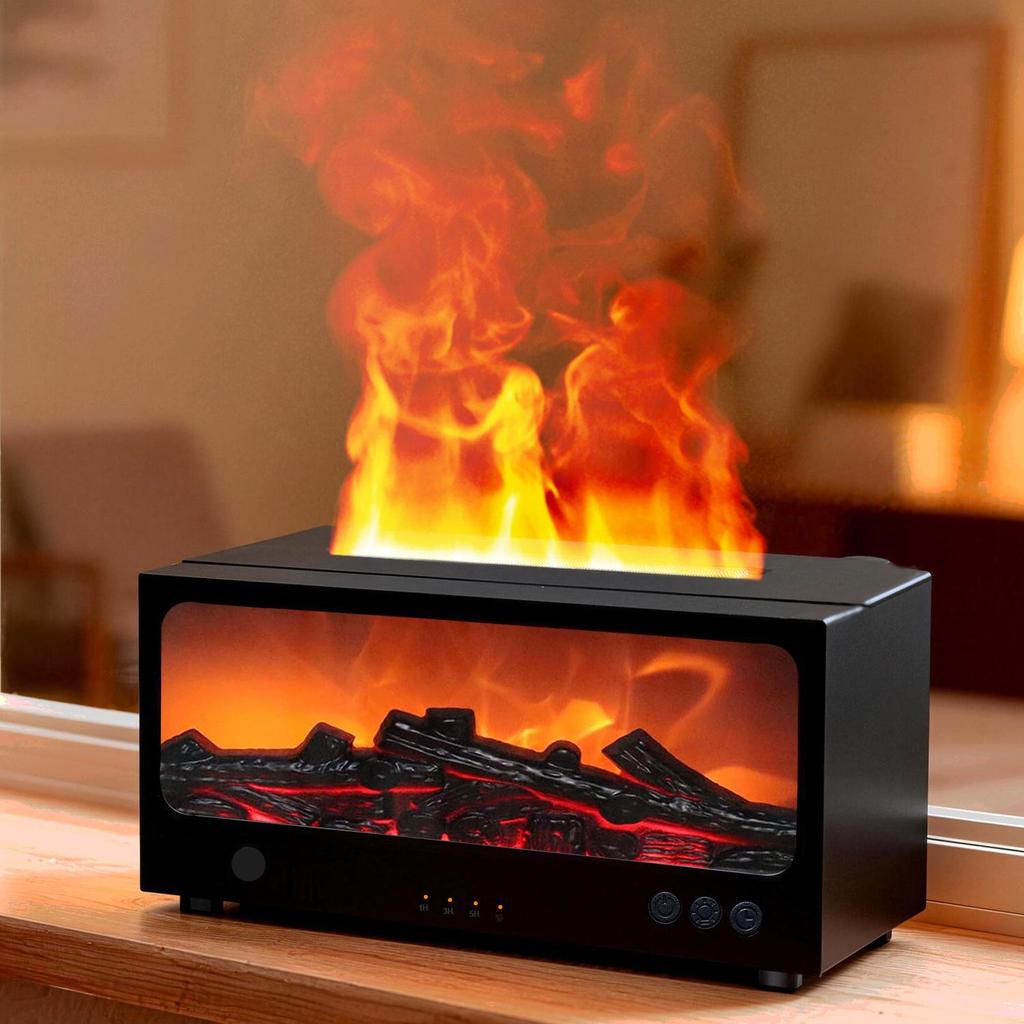 3D Fireplace Aroma Diffuser with Remote Control: Dynamic Flame Humidifier & Seven-Color Ambient Light for Home/Desktop