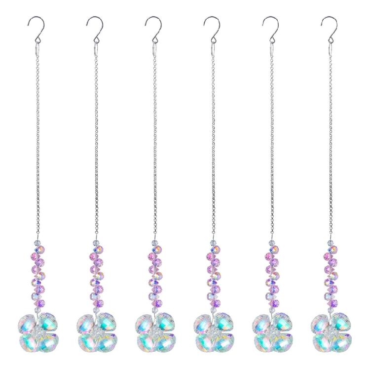 6 Piece Artistic Mineral 4 Leaf Shamrock Hangings White Mineral Wind Chime Upgrades for Attractive Spectrum Displays