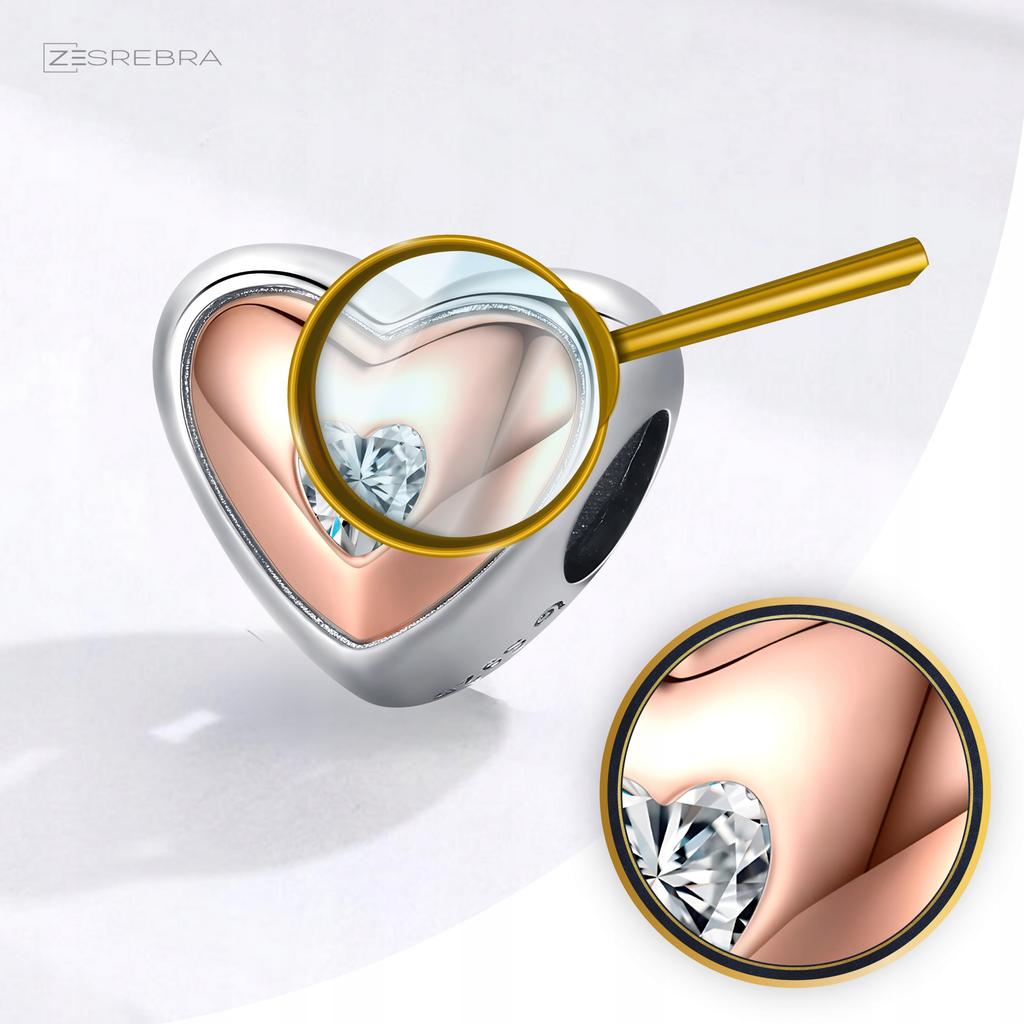 Heart Charms Rose S925 Pendant Cubic Zirconia Crystal Beads Plated