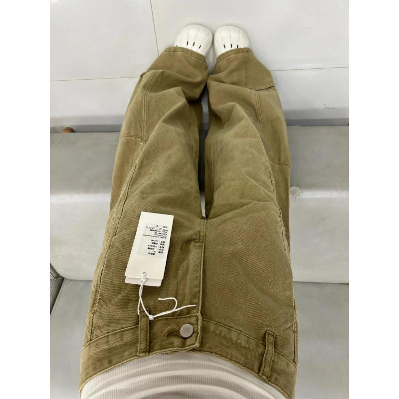 Khaki Retro Scimitar Jeans Women's New Spring and Summer Loose Mopping Casual Straight Wide-leg Pants