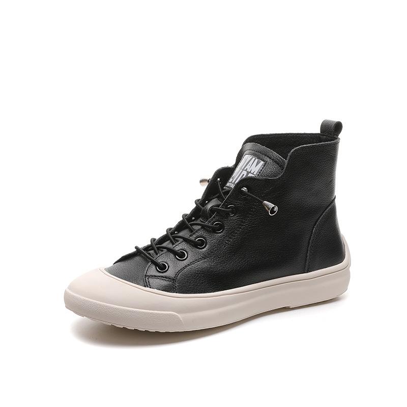 2025 spring and autumn new first-layer cowhide breathable high-top women's shoes Korean version fashion thick-soled one-pedal round-headed short boots