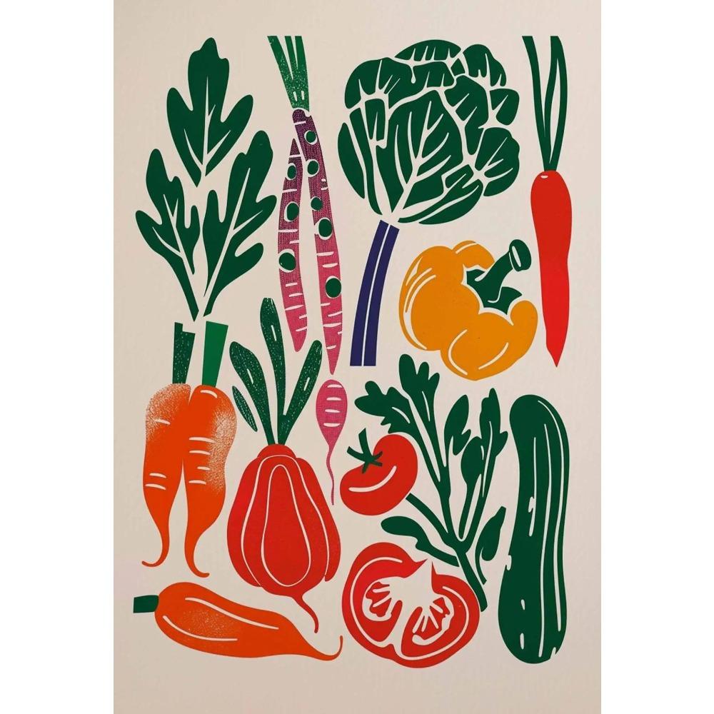 Buntes Poster mit frischem Gemüse, botanischem Gartenmotiv, minimalistischer Kunstdruck auf Leinwand, Wandbild für Wohnzimmerdekoration