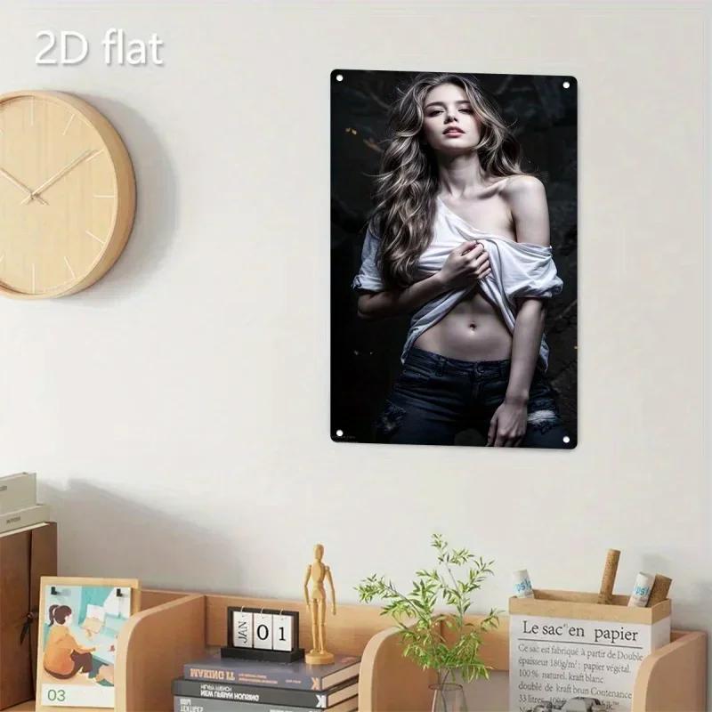 Retro Metal Sign Rustic Home Decor Woman Portrait Art Vintage Advertising Sign