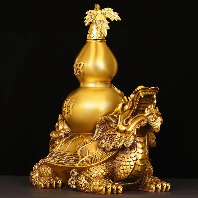 Pure Copper Dragon Turtle Ornaments Fulu Turtle Gourd Dragon Head Turtle Household and Office Decoration Ornaments