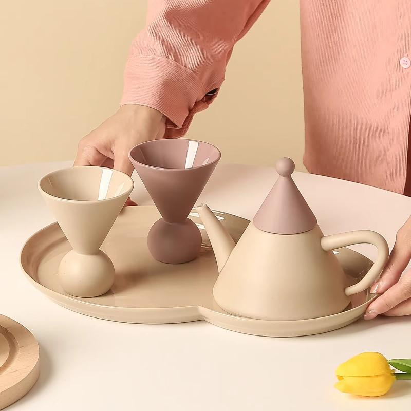 Porcelain Afternoon Tea Set for Home Cafe Style Includes Teapot Cups Tray Nordic Ceramic Coffeeware Gift