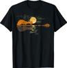 Guitar Moonlight Nature Lake Shadow, Musician Black Unisex-Adults T-Shirt