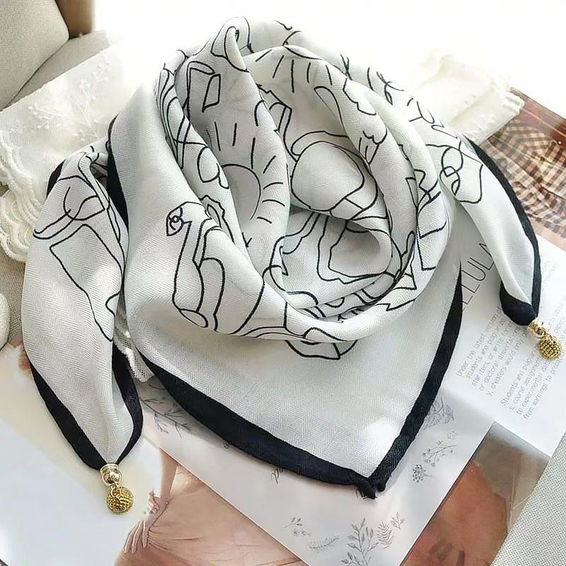 106x65cm Necklace Gift Silk Scarf Elegant Painted Pattern Versatile Neck Scarf Luxury Magnetic Closure French Style Multi-Color