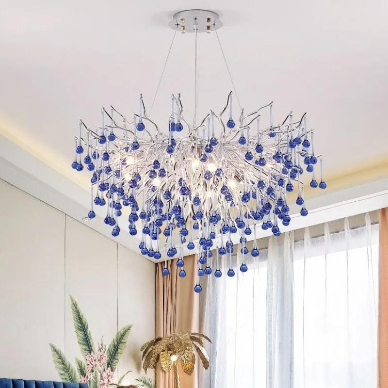 Creative Tree Branch Chandelier for Bedroom Girl Room Decoration Hanging Lamp Lovely Cute Pink Blue Pendant Lighting Fixture