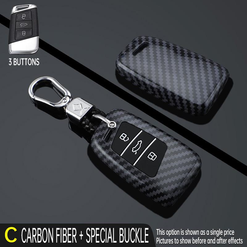 For Volkswagen Atlas Jetta Tiguan Passat Golf Alltrack   Arteon Skoda Superb A7 Carbon Fiber Car Key Case Cover Keychain