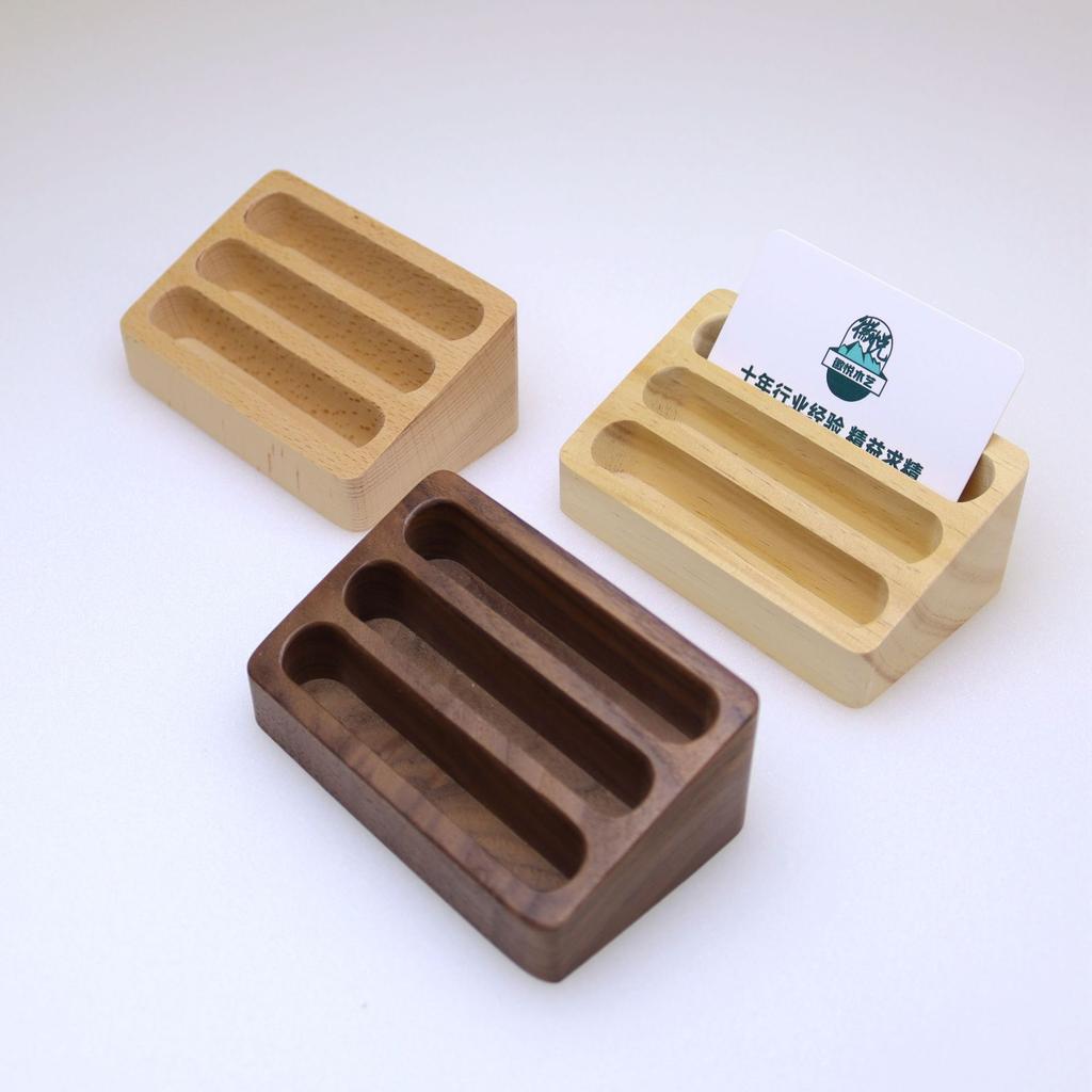 Solid Wood Desktop Business Card Display Stand Memo Holder Storage Box Beech Wood Card Organizer For Office