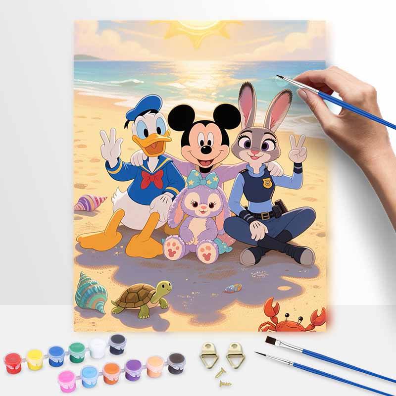 Disney Mickey Donald Duck Judy StellaLou Beach Oil Paint By Numbers Hand Painting Kit. Home Decor Gift