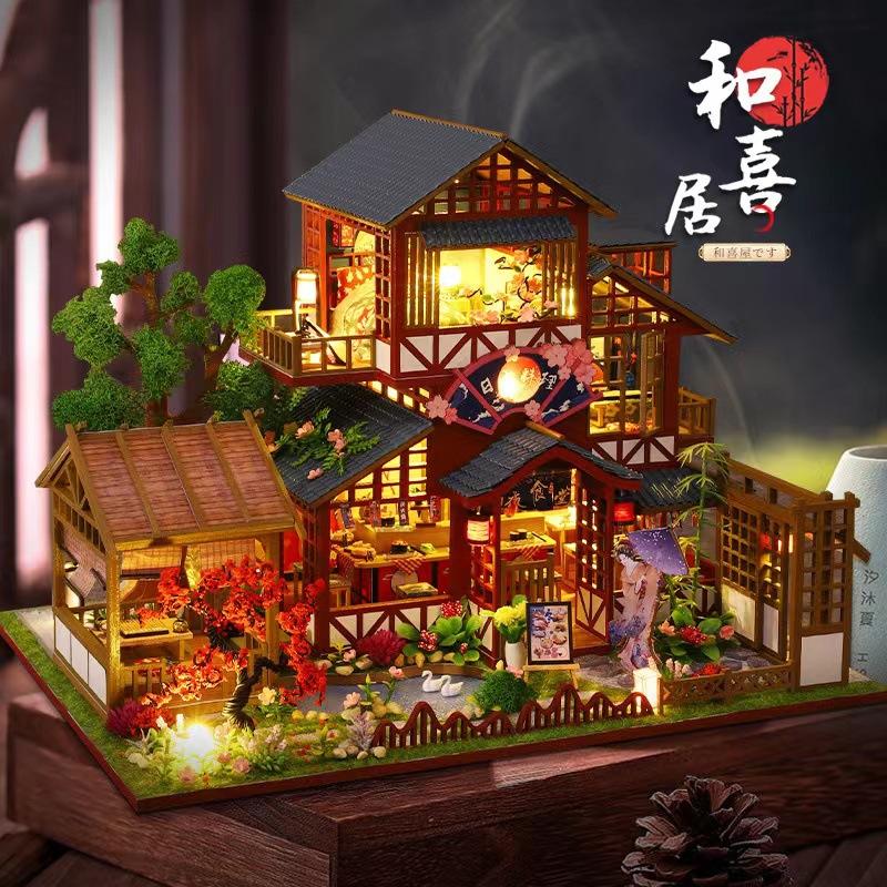DIY Miniature House Wooden Handmade Japanese Courtyard Villa Model Double-Layer Gift