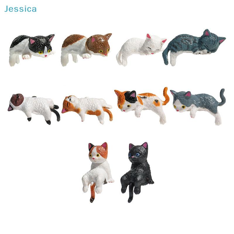 5Pcs Cute Cat Figurines - Adorable Cat Car Dashboard Ornaments (Lyingsitting Poses) For Car Interior Decor Desk Decoration