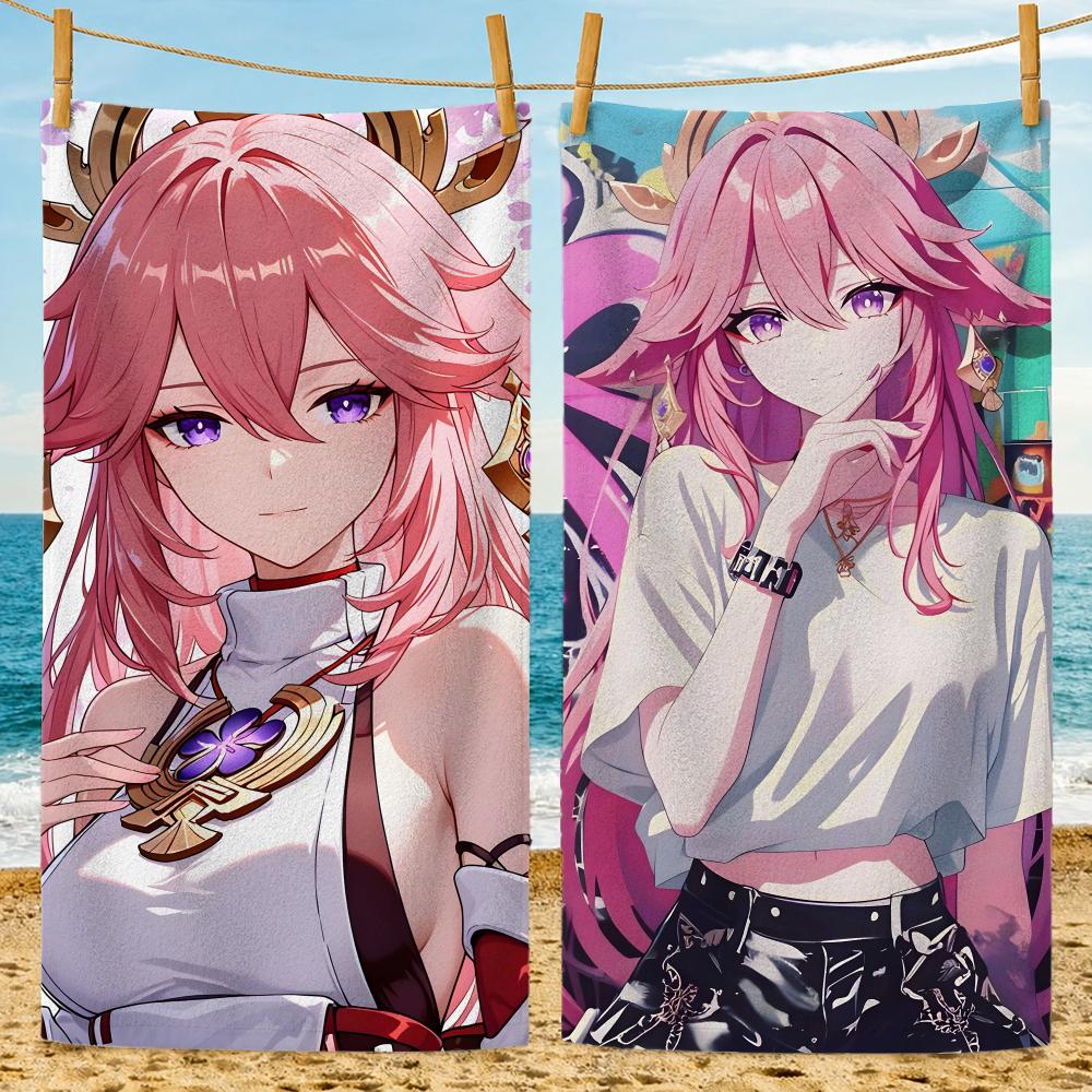 Game Character Yae Miko Towel Towel beach towel, quick drying absorbent bath towel for Swim,Gym,Camping,Outdoor hot