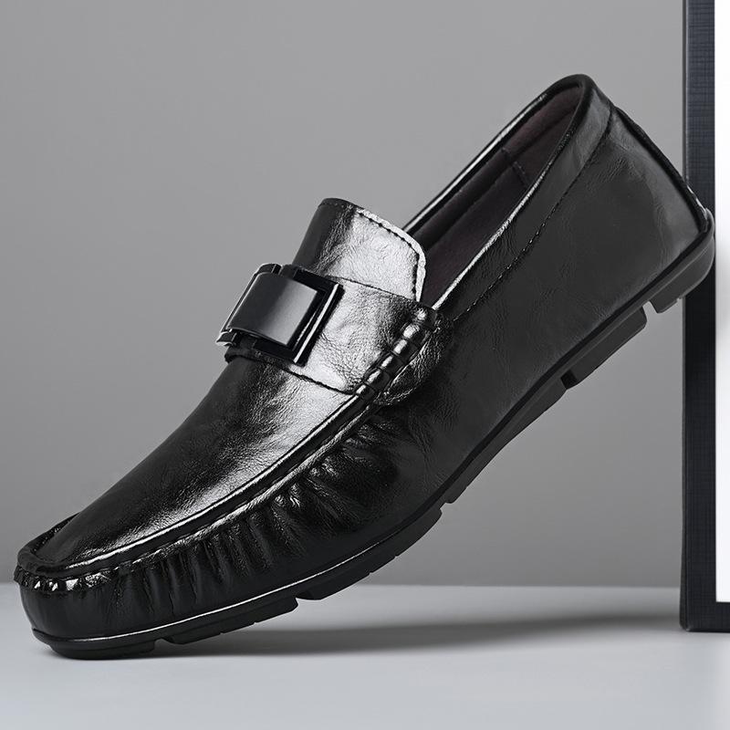 

Мужская обувь 2024 осень британская универсальная деловая модельная кожаная обувь на одном педале трендовая низкая Doudou обувь ленивая обувь 38 чёрный