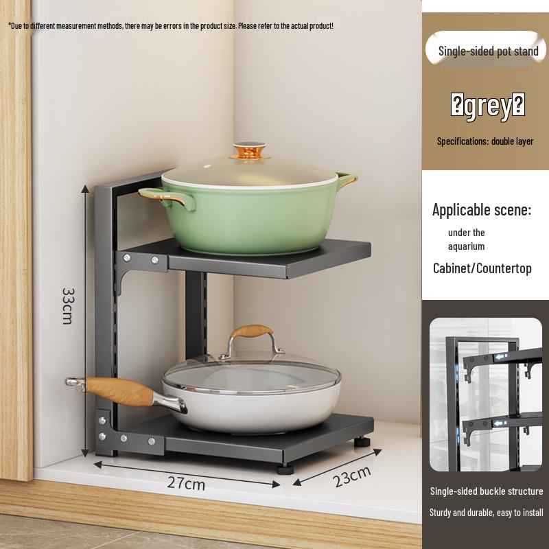 Adjustable Kitchen Pot and Pan Storage Rack for Under Sink or Cabinet Use
