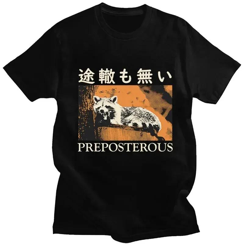 Japanese Style Dragon Raccoon Print T Shirt Harajuku Retro High Quality Cotton Short Sleeve Oversized Unisex Unisex Classic T-shirts