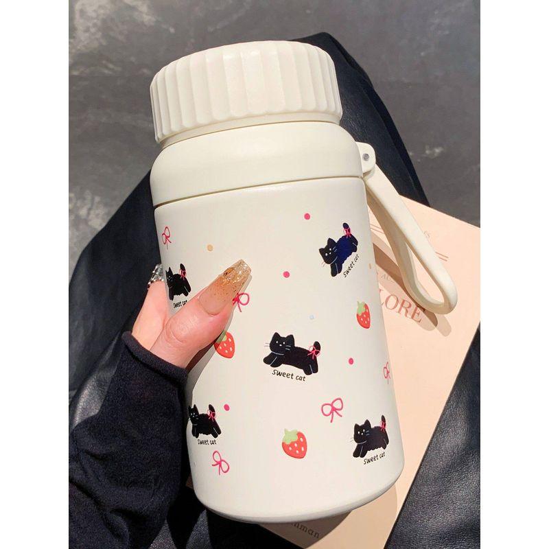 

Korean Imported Large-Capacity Thermos Cup for Women, Stylish New Design, Tea-Water Separation Tea Cup, Portable for Students and Office Use Strawberry Cat 1000ml Comes with Tea Drain