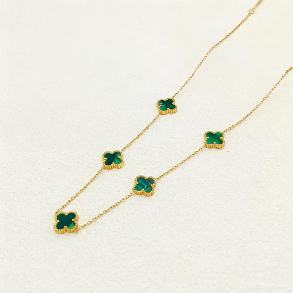 Collana a Quattro Foglioline e Cinque Fiori Double-sided in Acciaio al Titanio - Choker di Lusso Premium da Donna