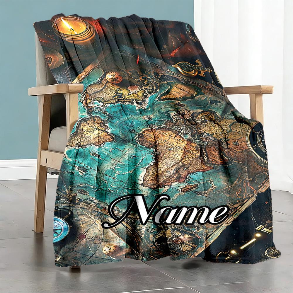 Old World Map Customize Your Name Blanket Throw Personalized Blanket Ultra-Soft Great for Bedding Livingroom Office Home Decor Four Seasons Universal