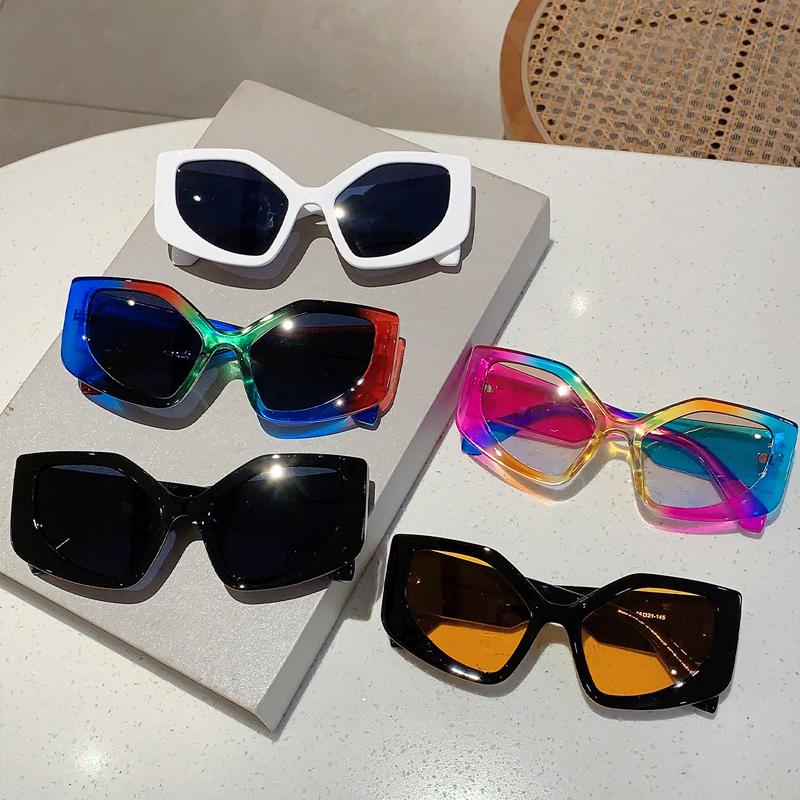 New Polygon Women Sunglasses Vintage Multi Gradient Candy Color Shades  Trendy Brand Designer Travelling Eyewear