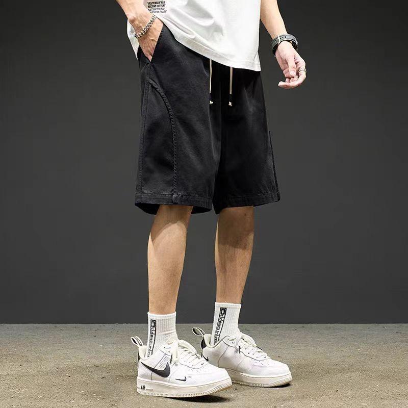 Men s Olive Green Drawstring Waist Casual Shorts Loose Fit Streetwear Cargo Shorts M чёрный