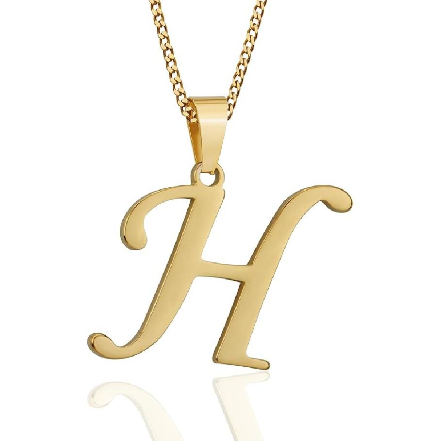 Suweibuke Initial Necklace for Men Women Boys Girls, 18K Gold Plated 26 Letters Pendant Necklace, Personalized Jewelry Gifts