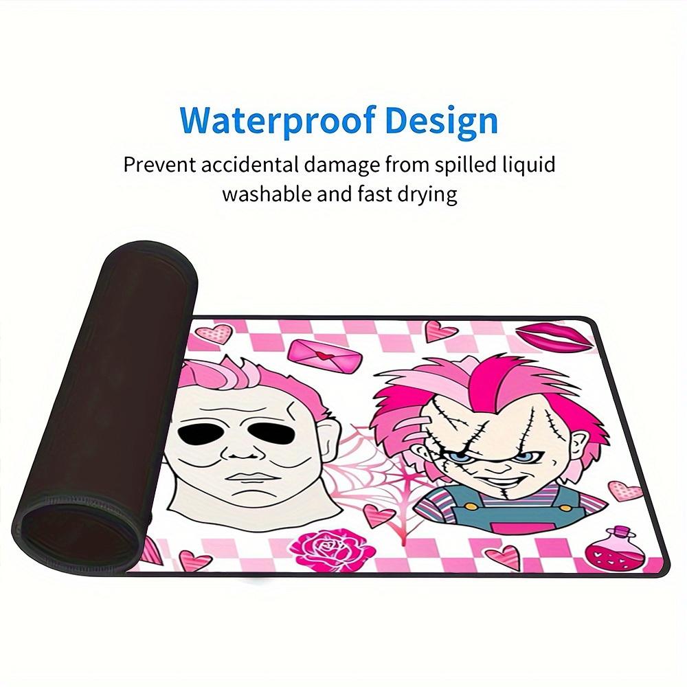 Large Multi-Size Non-Slip Rubber Base Halloween,Pink,Horror Characters Mouse Pad,Stitched Edges Keyboard Desk Mat for School,Office