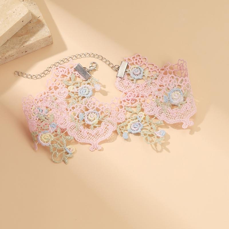 Elegant Lace Collar Necklace with Colorful Hollowed Out Pattern Stylish Lace Choker Jewelry for Women Teens Ladies