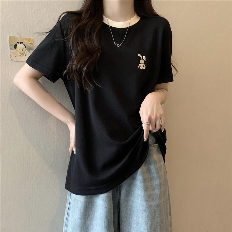 Real-life Short-sleeved T-shirt for Women In Summer New Loose and Versatile Trendy Brand Embroidered Half-sleeved Top
