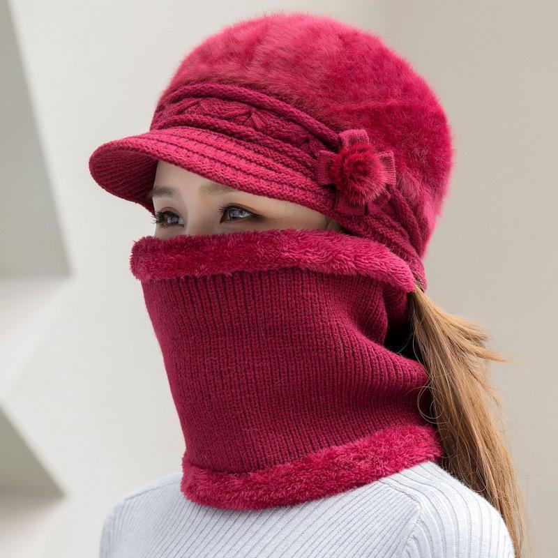 Căciulă de iarnă tricotată din lână călduroasă cu cozoroc pentru femei de vârstă mijlocie și mai în vârstă