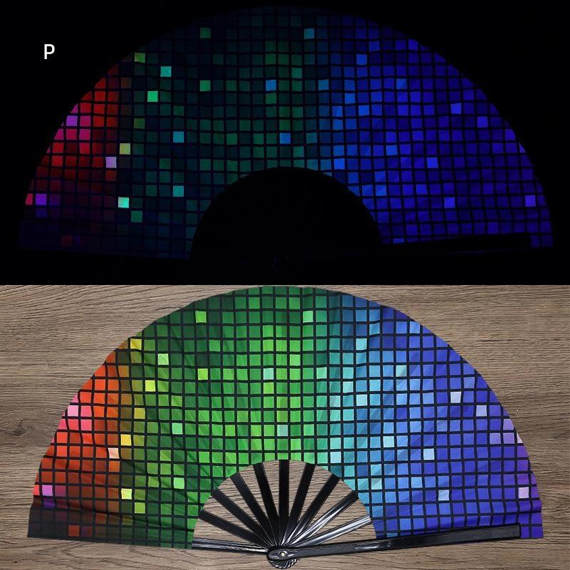 Kung Fu Fan Uv Ink Printing Fluorescent Fan Bamboo Bone Folding Fan For Festival Foldable Fan Music Festival Fan