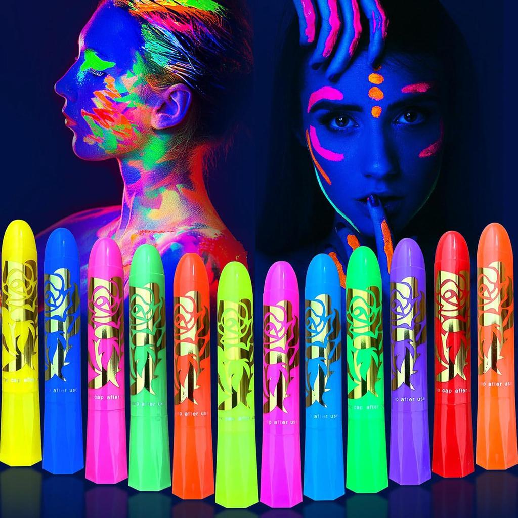Halloween UV Glow 6-Color Luminous Face Paint - Easy Clean, Water-Soluble Festival Set