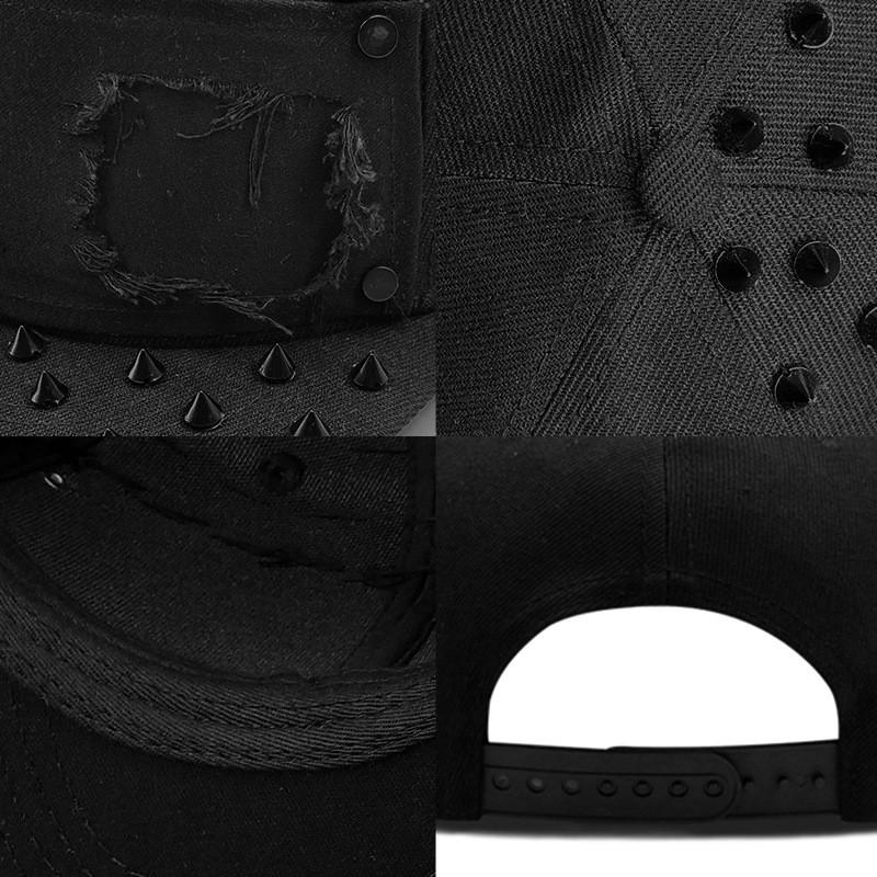 Unisex Punk Style Baseball Cap With Spiked Rivet Embroidery Patch Flat Brim Hip Hop Streetwear Hat