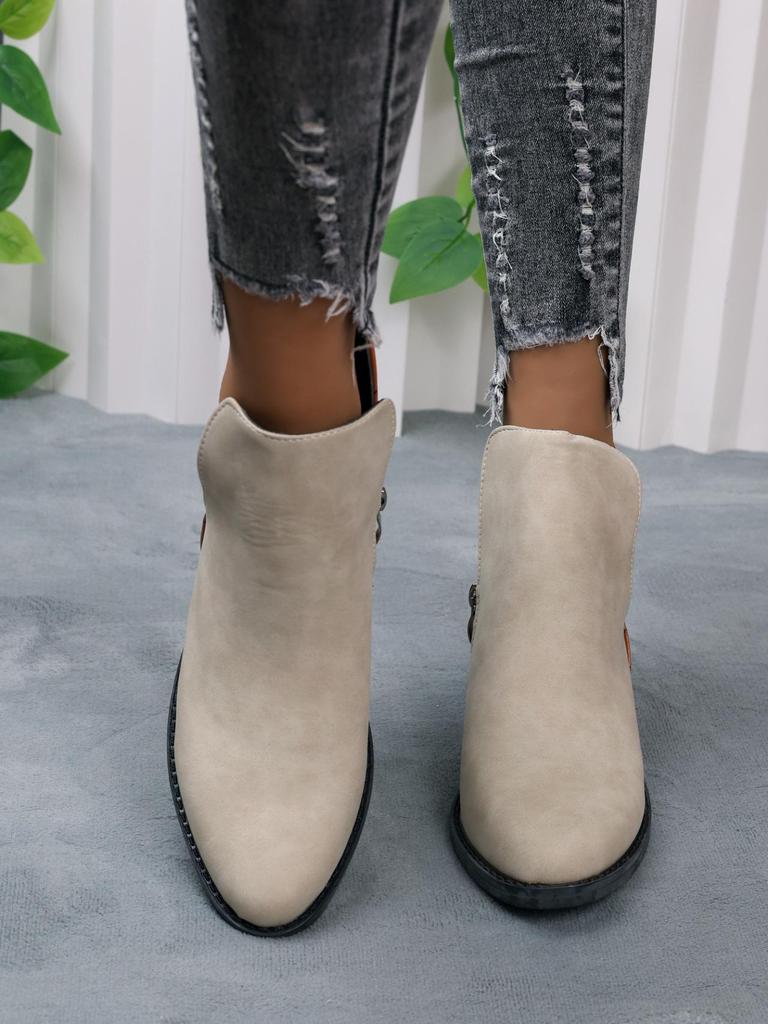 Chunky Heel Chelsea Boots - Spring 2025 Pointed Toe, Mid-Heel, Plus Size Women's Short Boots