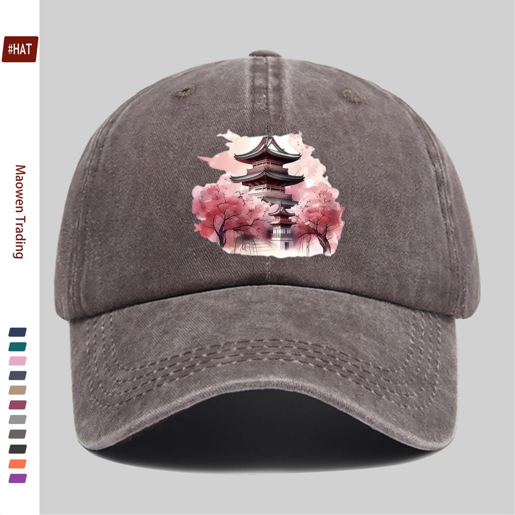 pc Floral Pattern And Cherry Blossom Pagoda Printed Baseball Cap Unisex Design Sun Hat MultiColor Available Papa Cap Comfort