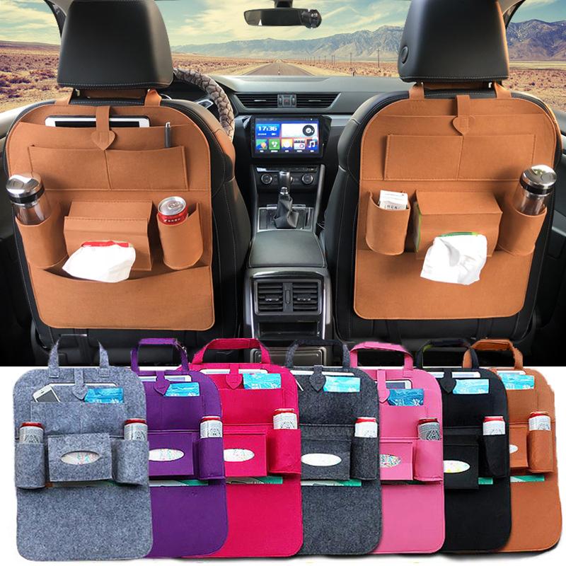 Car Back Seat Storage Bag Organizer 6 Pockets Hanging Bag Auto Trunk Elastic Felt Storage Bag Organizer Car Interior Accessories