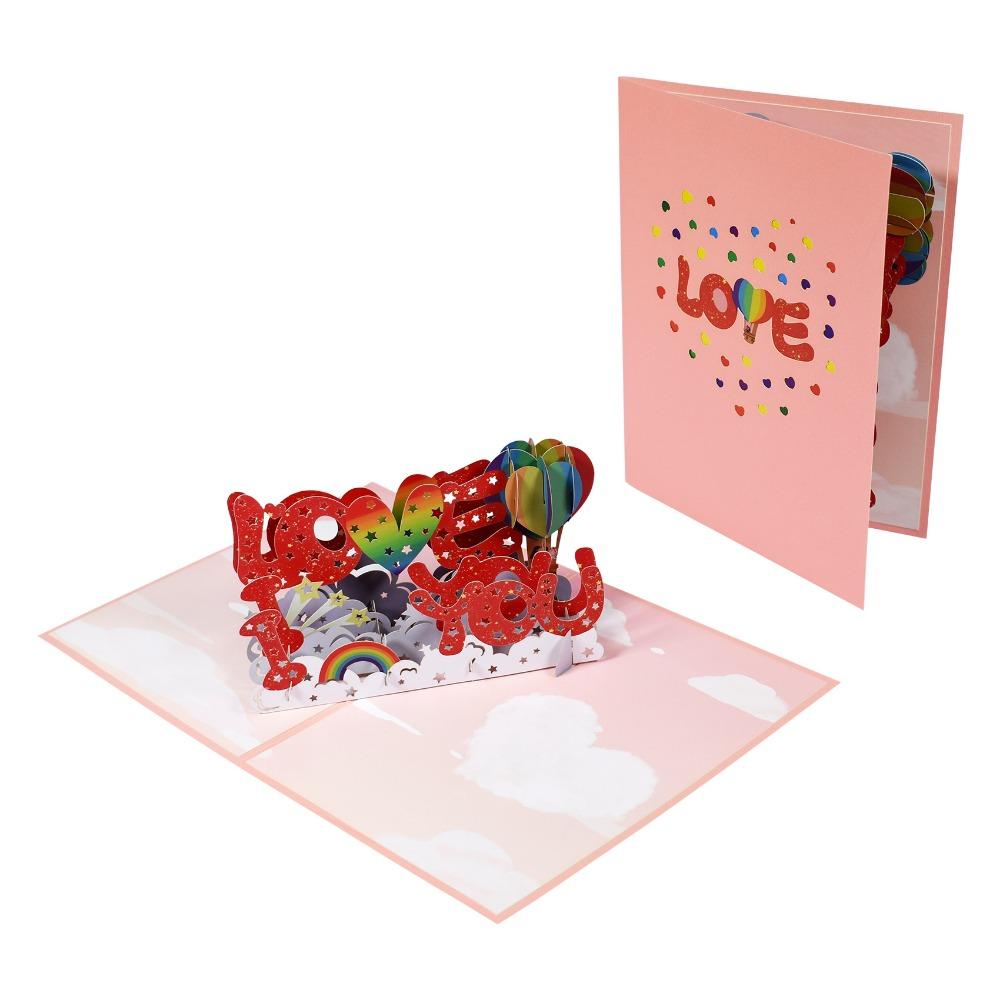 Multicolor 3D Greeting Card Valentine's Day Blessing Cards Paper Carving Postcard Festival