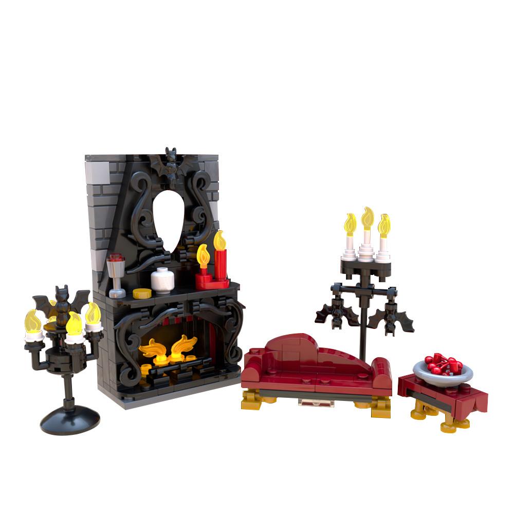 Gobricks Moc Vampire Furniture Full PACK Buliding Blocks Halloween Medieval DnD Scenery Props Toys Bricks Set Ornaments Gifts