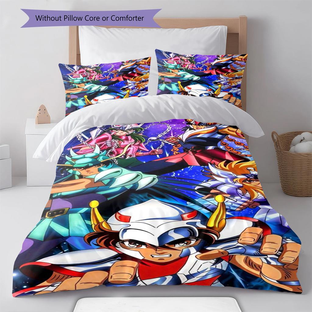 Saint Seiya Pattern Bedding Quilt Set Quilt Cover Pillowcase Home Decoration Gift (1 * Duvet Cover + 2 * Pillowcase, Without Core)
