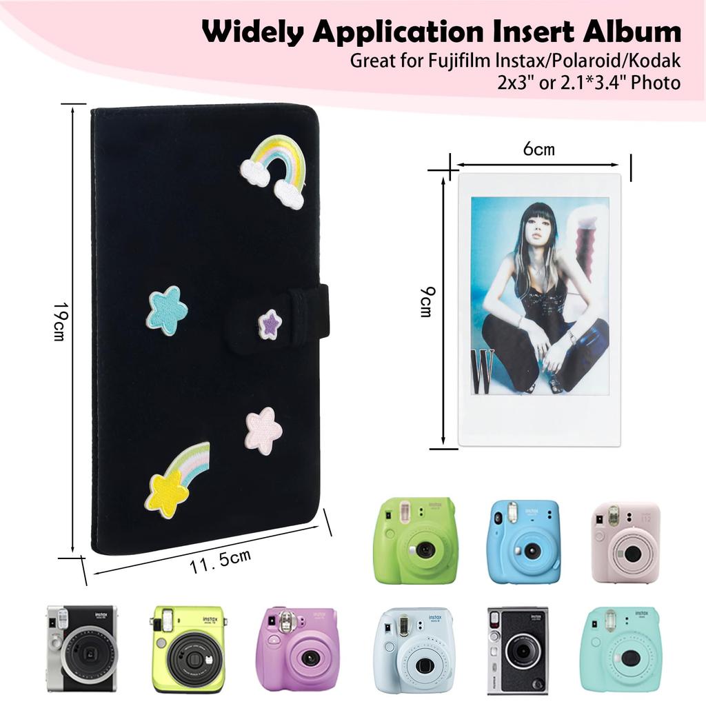 Easy Hood DIY Album for Fujifilm INSTAX MINI Instant Cameras, Black Felt, Holds 96 Photos, Includes Colored Star Stickers