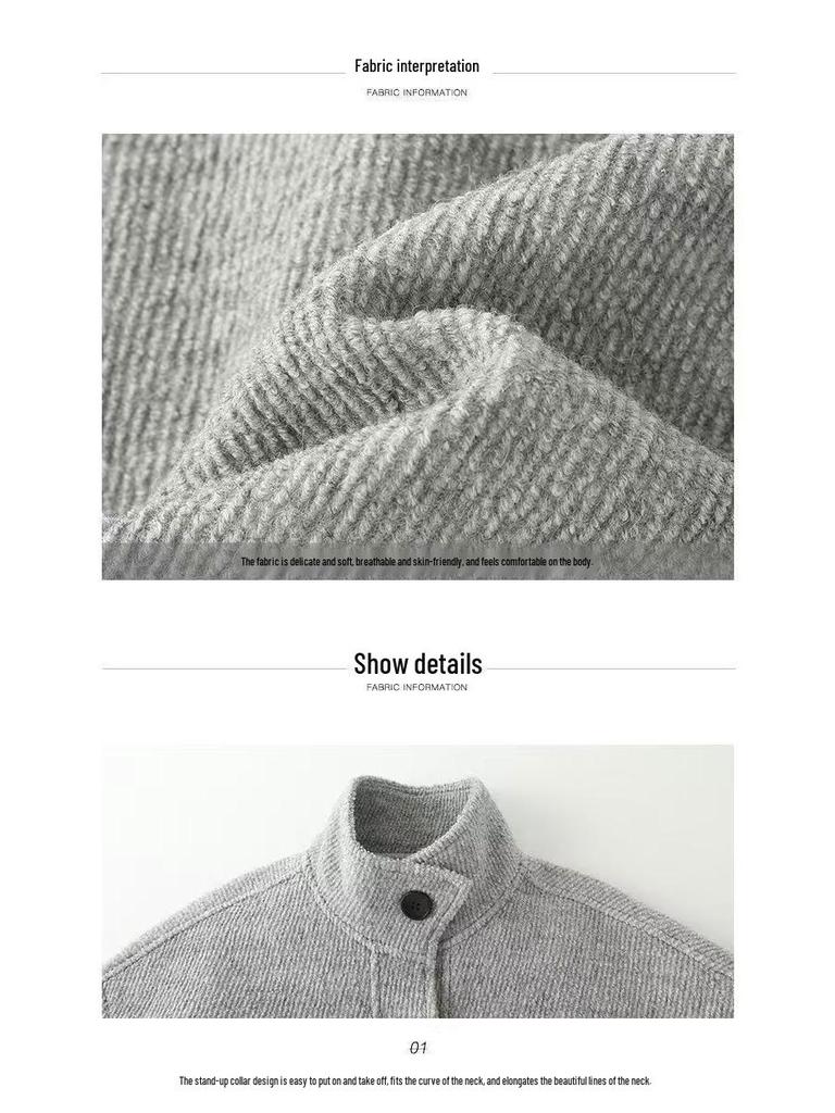 American Retro Gray Wool Blend Stand Collar Jacket - Women's Casual Autumn/Winter Top