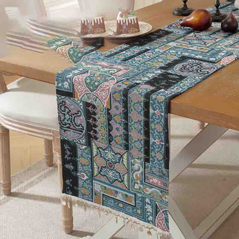 

Bohemian Style Table Runner Vintage Geometric Pattern Long Tablecloth Decorative Fabric for Dining Table 210cm82 68in35cm13 78in Length Narrow Width One Size синій