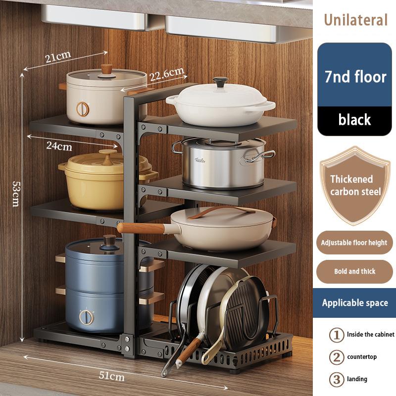 Kitchen Pot Holder Under Sink Multi-Layer Metal Storage Rack Snap-On Adjustable Pot Storage Rack Pots and Pans Storage Racks