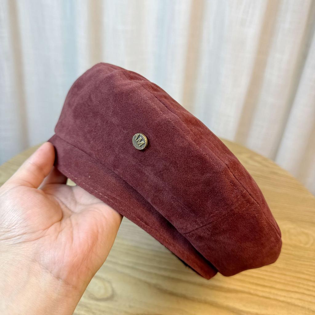 Beretă literară coreeană pentru fete, toamnă și iarnă, beretă retro la modă din piele întoarsă, maro, pălărie de pictor