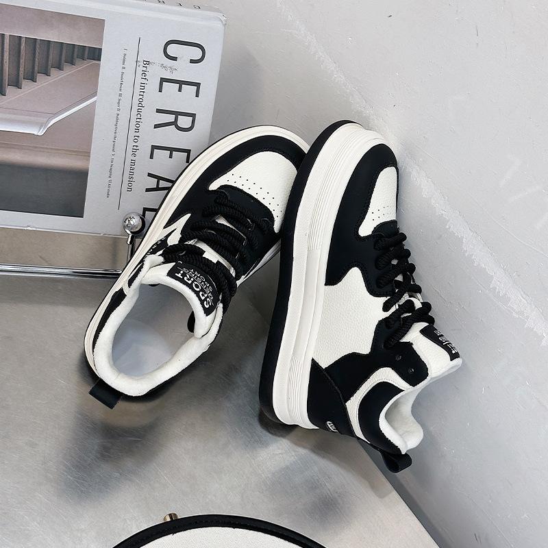 High top thick baseplate shoes women's new black and white panda color heightening versatile star velvet casual shoes